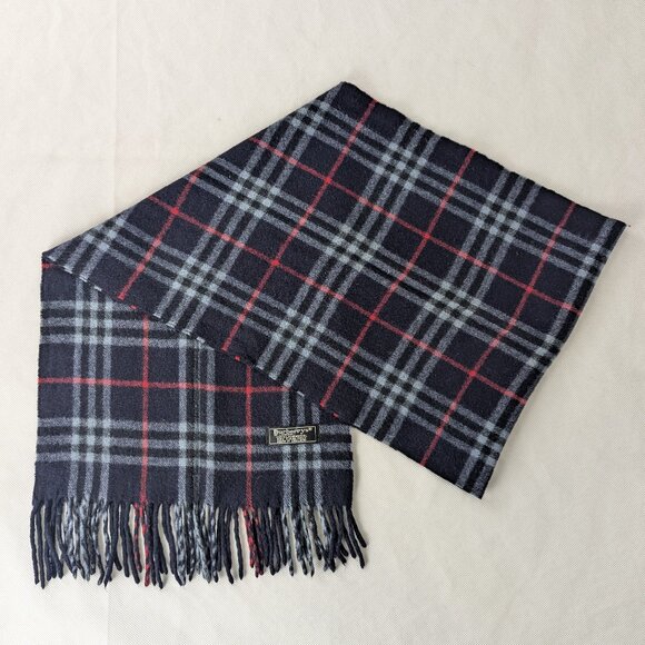 BURBERRY London Vintage Classic Nova Check Knit 100% Lambs Wool Black SCARF - Picture 1 of 6